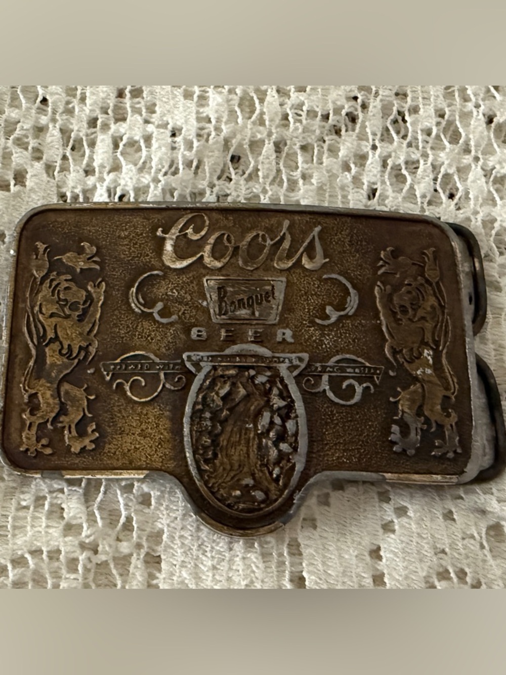 Vintage Bronze-Tone Coors Banquet Beer Collectible Western Americana Belt Buckle